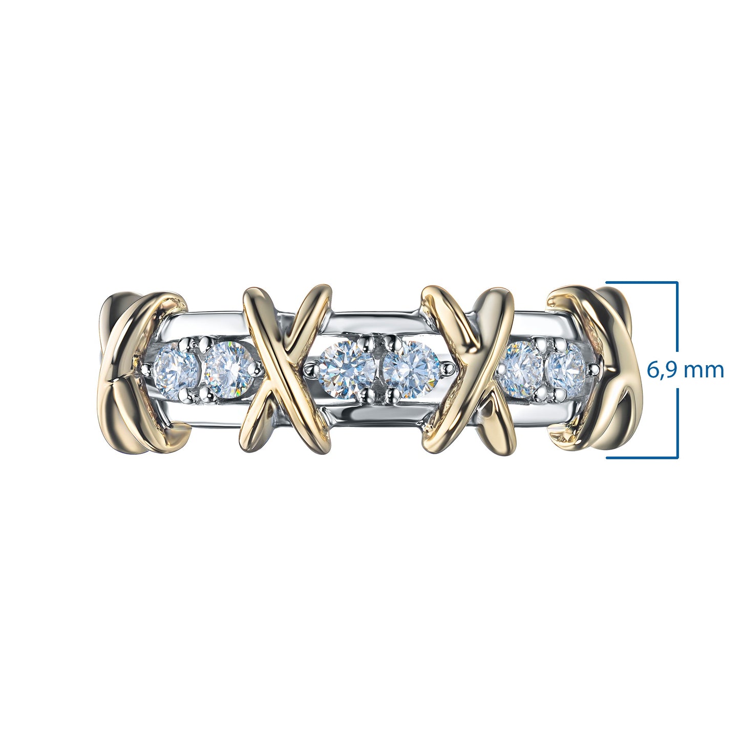 14K White and Yellow Gold Ring with 6 Round-Cut Lab-Created Diamonds