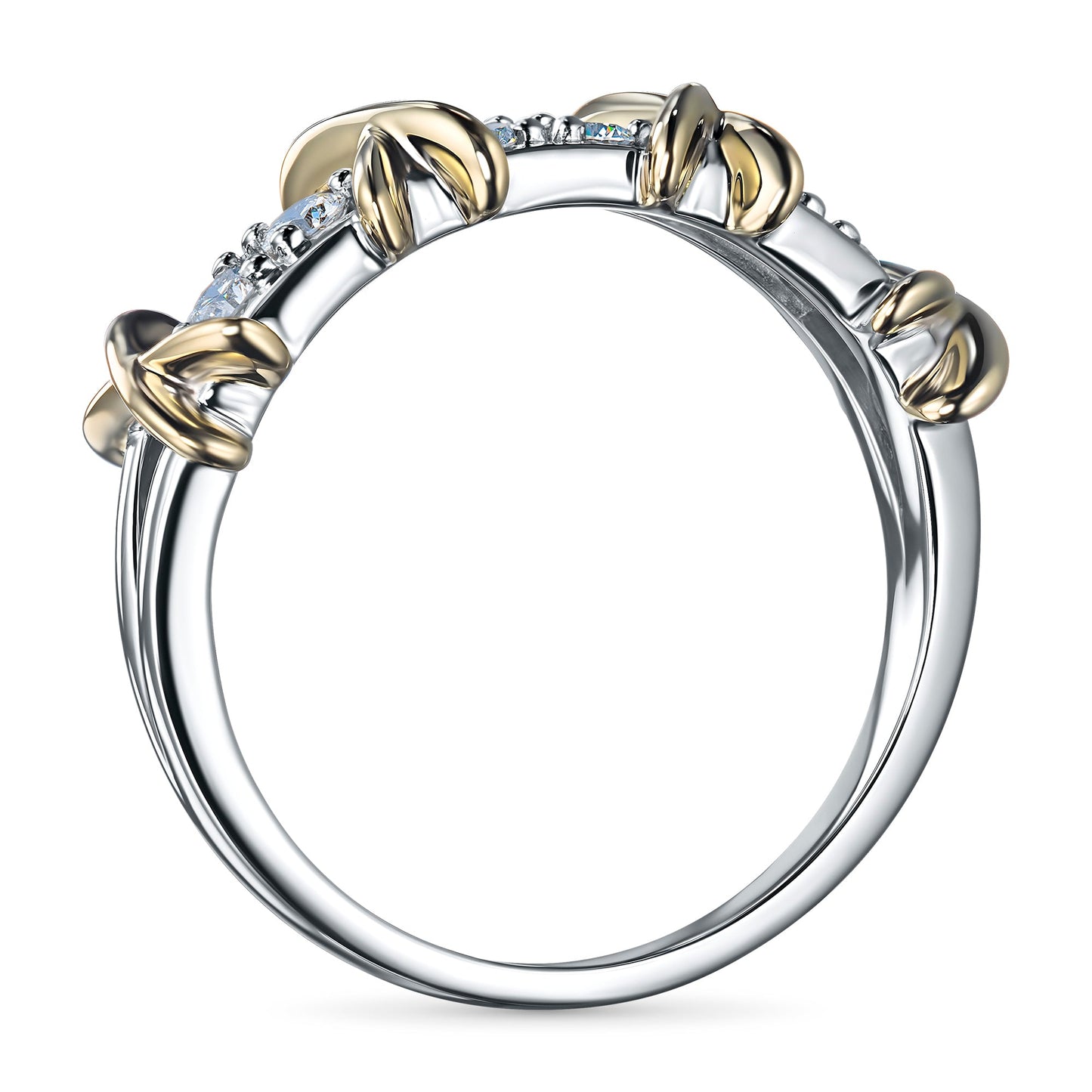 14K White and Yellow Gold Ring with 6 Round-Cut Lab-Created Diamonds