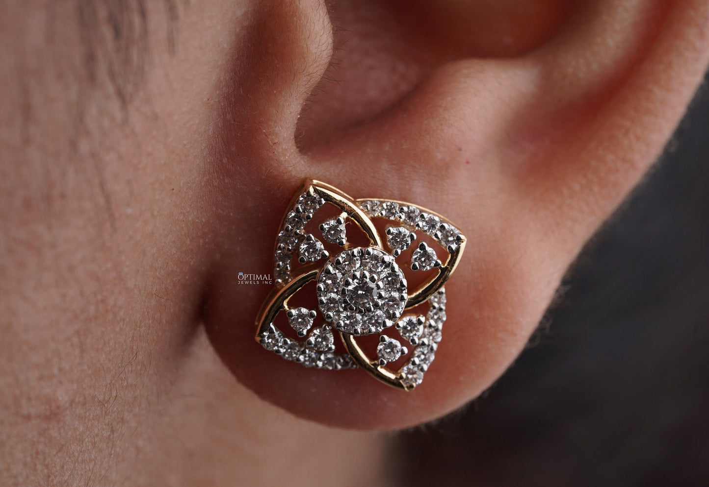 Unique 1.40 CTW Lab-Grown Diamond Flower Stud Earring, Cluster Set Lab