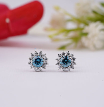 Fancy Vivid Blue Lab Diamond Earring 2.50 Ctw Halo Diamond Earring