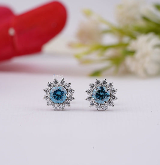 Fancy Vivid Blue Lab Diamond Earring 2.50 Ctw Halo Diamond Earring