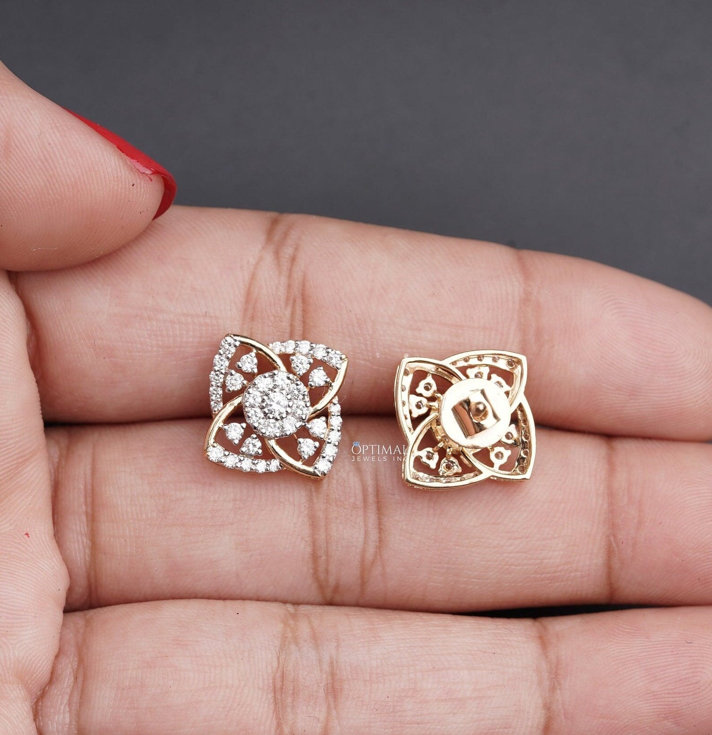 Unique 1.40 CTW Lab-Grown Diamond Flower Stud Earring, Cluster Set Lab