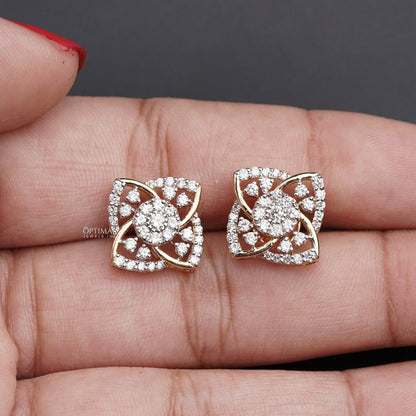 Unique 1.40 CTW Lab-Grown Diamond Flower Stud Earring, Cluster Set Lab